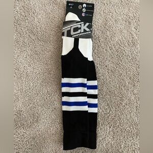 NWT baseball socks, stirrup look black/white/royal blue TCK size adult large